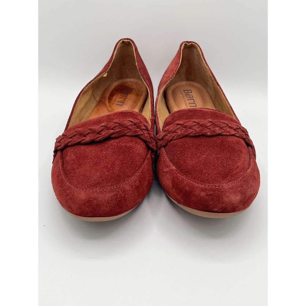 Born Burgundy Suede‎ Braided Loafers Flats Women Sz 8M F72357 Dark Red Slip On